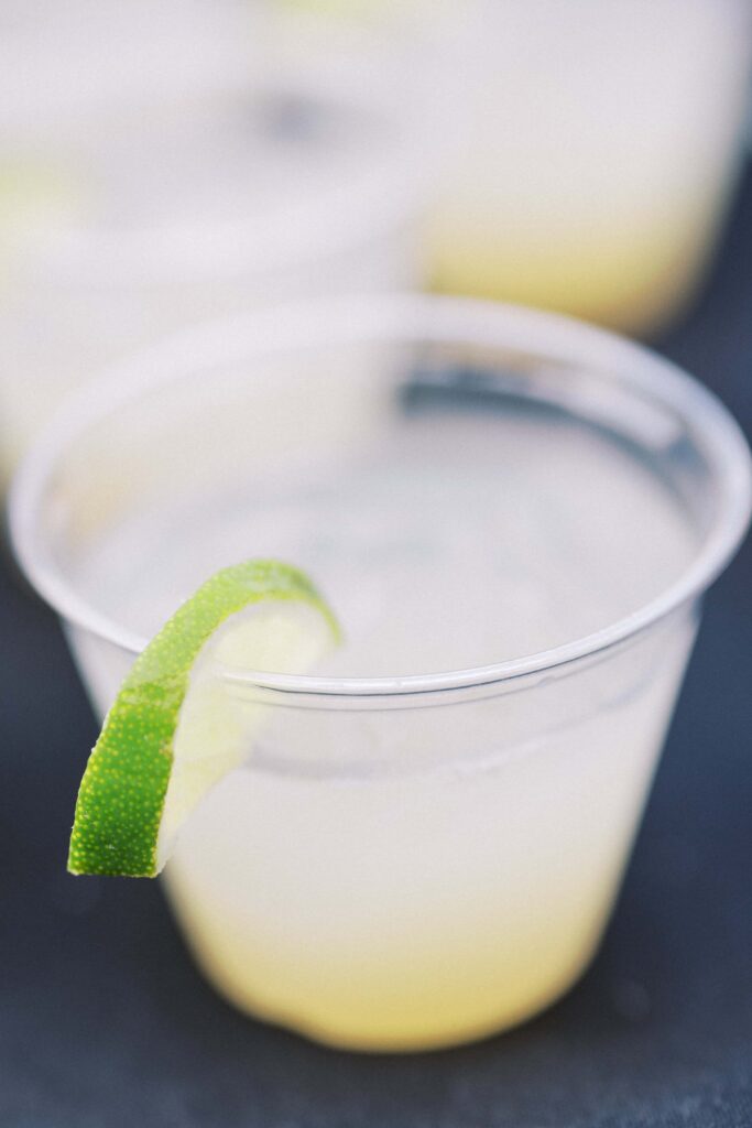 coktail with a lime slice at an Intimate Wedding at Villa Antonia near Austin