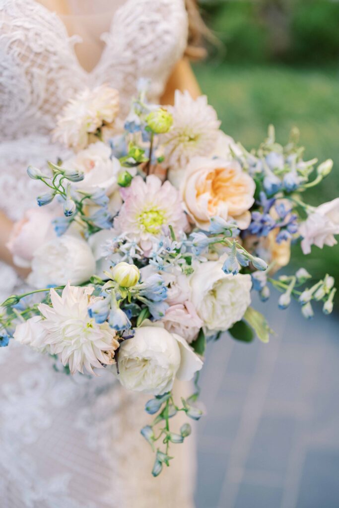 pastel colored bridal bouquet during a Hotel Crescent Court wedding