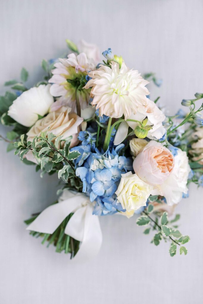 pastel wedding bouquet at a Hotel Crescent Court wedding