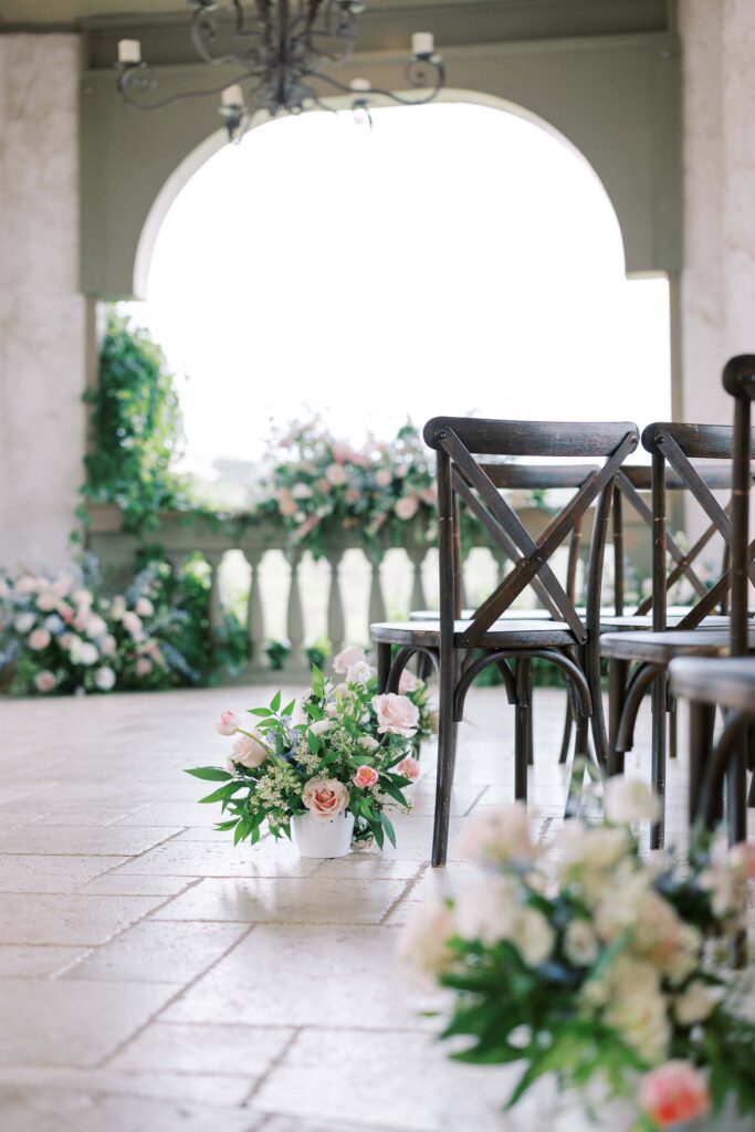 ceremony details and florals at this Intimate Wedding at Villa Antonia near Austin