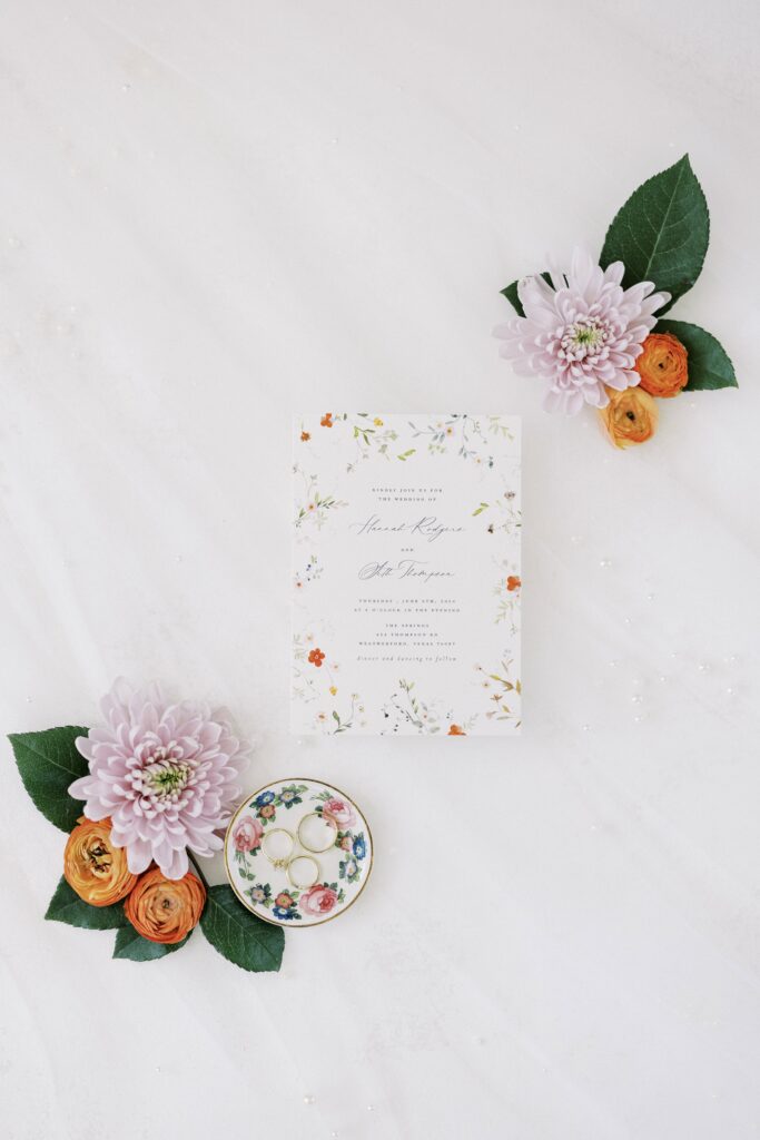 invitation suite flatlay of this wedding at The Springs Event Venue Weatherford 