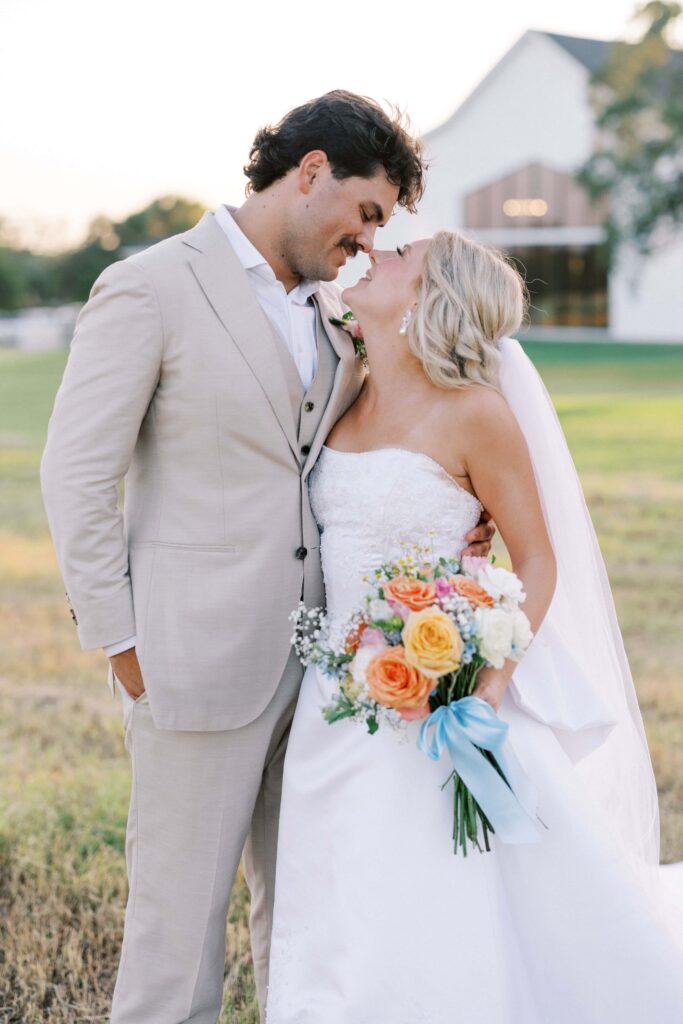 bride and groom looking at each other during their Wedding at Chandelier Farms