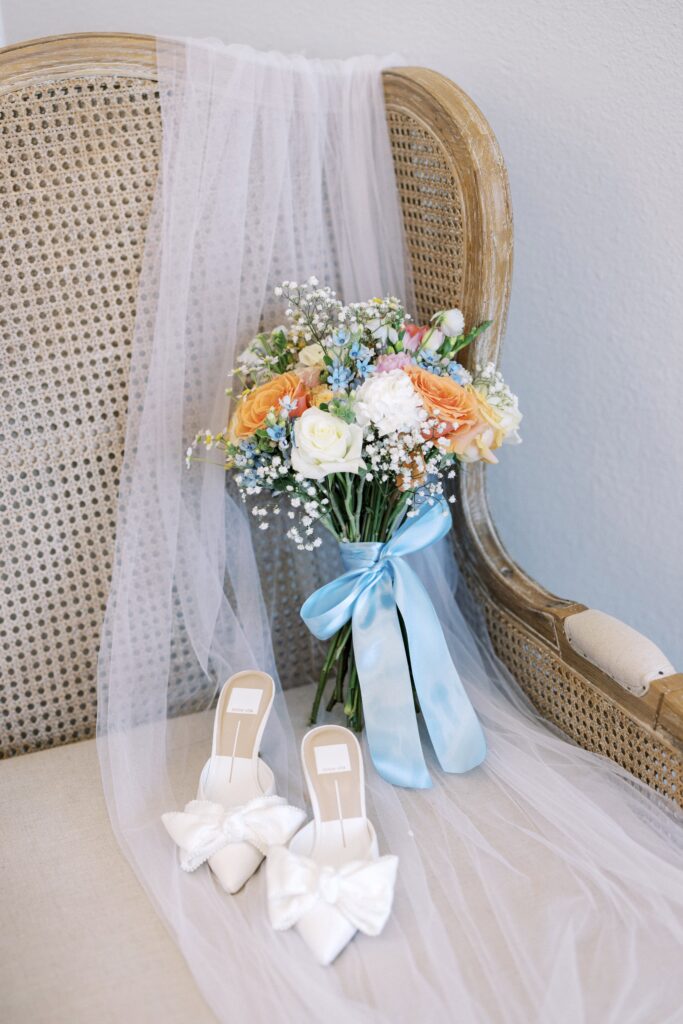 bouquet, veil and shoes for the Wedding at Chandelier Farms