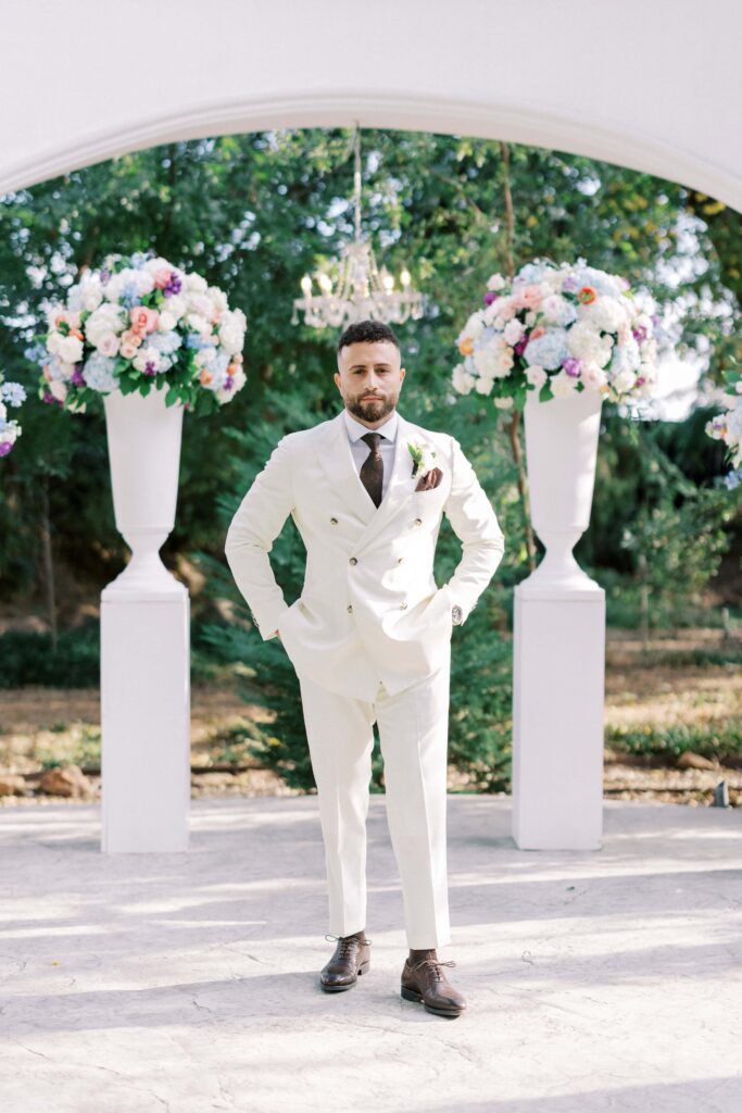 groom waiting for his bride at his brighton abbey wedding