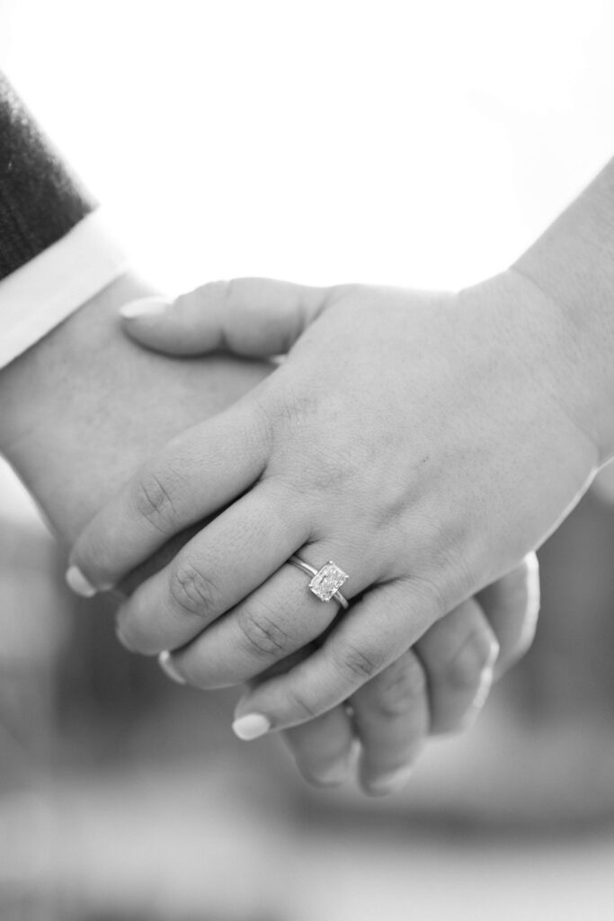 Close up of Tori's engagement ring at her Fort Worth Botanic Garden Engagement 