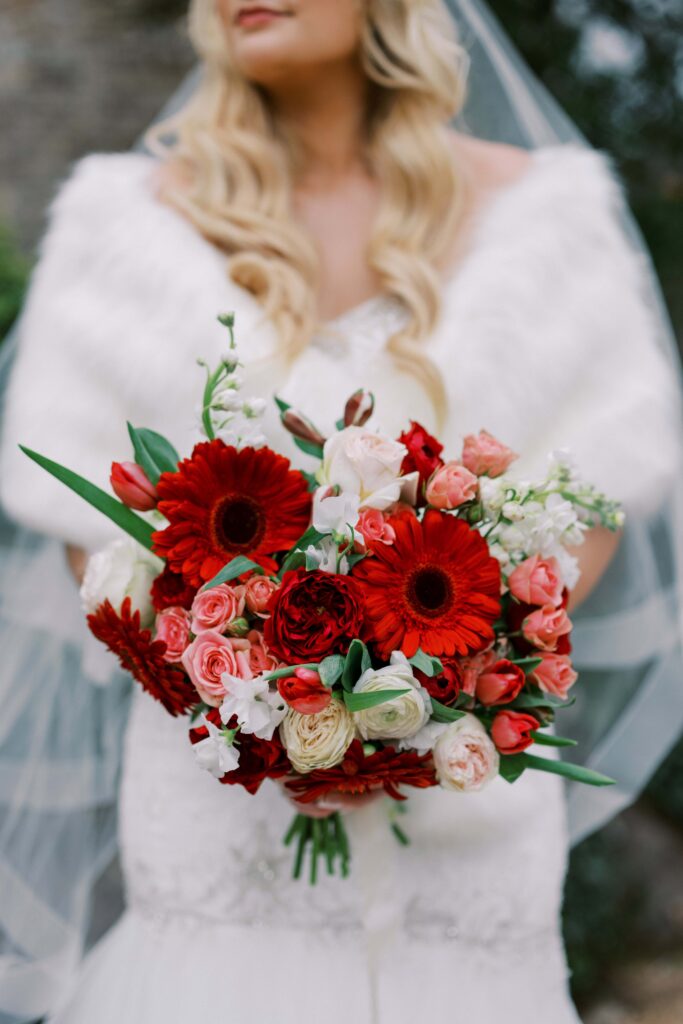 bouquet shot of red flowers at The Springs Event Venue Waxahachie