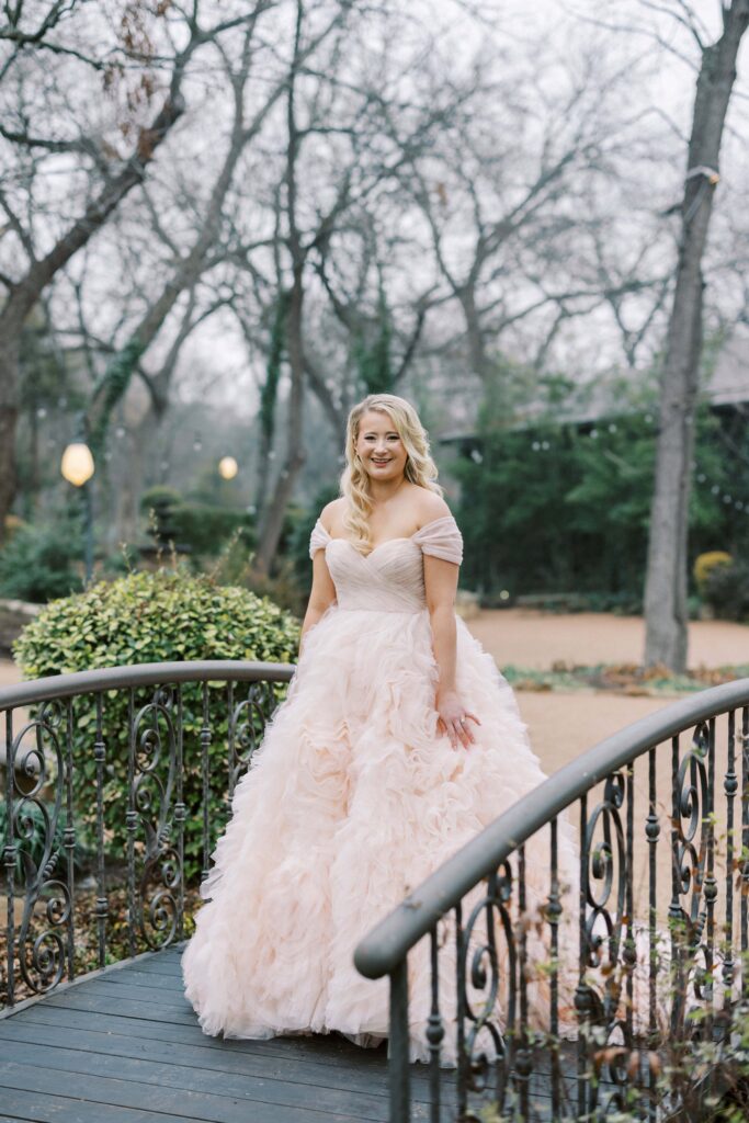 Bride on the bridge at The Springs Event Venue Waxahachie