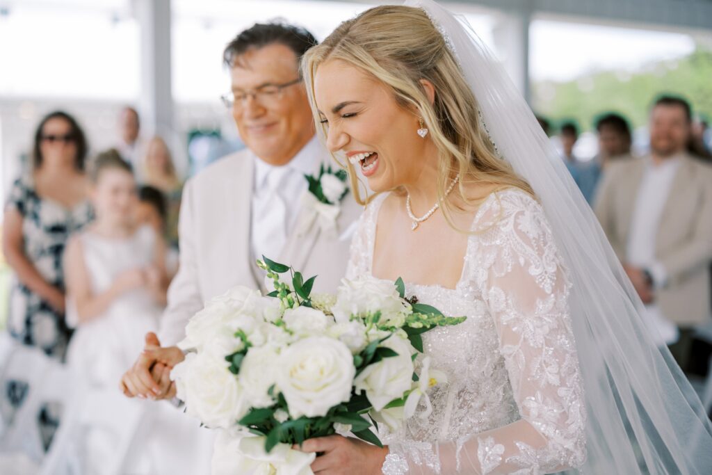 bride laughing at her Lakeview Hills Wedding