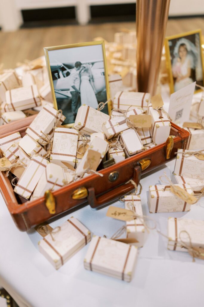party favors in shape of a luggage at this Lakeview Hills Wedding