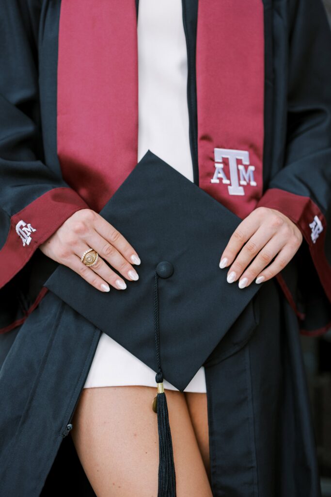 texas a&m gown stole and cap for graduation portraits ideas